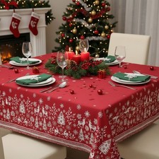 Tischdecke 140x140cm Gobelin Weihnachten rot weiß Frankreich Jacquard Esszimmer