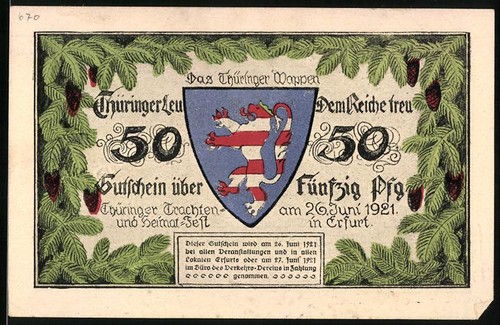 Notgeld erfurt 1921 - notgeld, 1921,