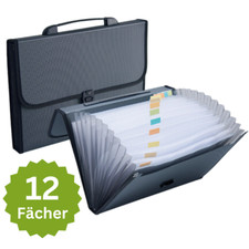 Fächermappe Fächertasche A4 Ordnungsmappe mit 12 Fächern verschließbar, schwarz