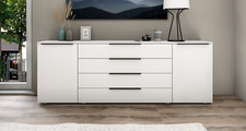 Sideboard 200 cm Weiß Hochglanz Kommode Schrank Anrichte Metallgriffe Modern TOM