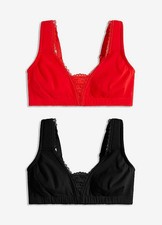 2er Pack T-Shirt BH ohne Bügel Gr. (95) B Schwarz Rot Damen-Bra Oberteil Neu*