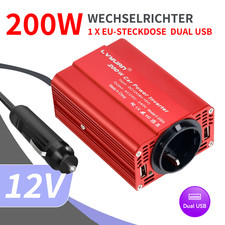 200W Wechselrichter 12V auf 230V Auto Spannungswandler mit 1 Steckdose Dual USB
