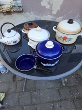 6 x   Vintage Pfanne, Topf Kochtopf und Deckel  ,Teekessel ..