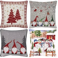 Gobelin Kissenbezug Weihnachten 40 x 40 Kissenhülle Kissen Winter Wichtel Tanne