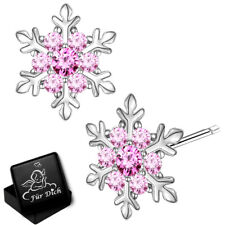 Mädchen Kinder Damen Ohrringe 925 Silber Schneeflocke Stern Ohrstecker rosa pink