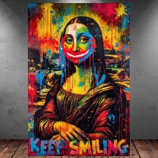 LEINWAND BILD ER XXL ABSTRAKT GESICHT MONA GRAFFITI KEEP SMILING WAND POSTER