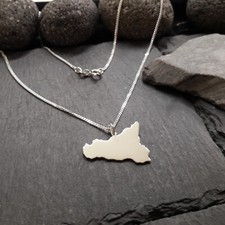 SIZILIEN Landkarte Anhänger mit 45 cm Panzerkette in 925er Silber, Sicilia