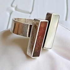 * Eleganter Damenring * Berstein / Perlmutt * Vintage * Silber 925 * (1488)