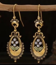 RETRO VINTAGE OHRSTECKER OHRRINGE KLEINE PERLEN OHRHÄNGER GOLDFARBEN TROPFEN