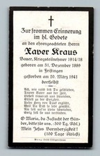Sterbebild Xaver Kraus 1941