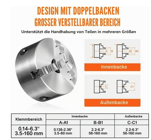 Vevor drehbankfutter k11 160 - drehbankfutter, k11-160