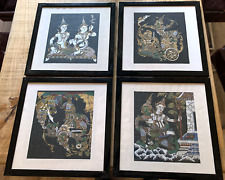 Ein Set 4 Bilder Asiatische Thai Malerei Seidenmalerei gerahmt je 40x40 cm