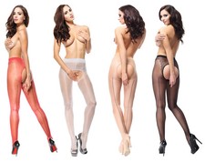 Miss O Glänzende Ouvert Strumpfhose mit Rücknaht und offenem Schritt, P211