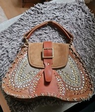 Schumacher Vintage/Boho Leder-Canvas Nieten Tasche - guter gebrauchter Zustand 
