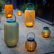 LED Solar Windlicht Metall Laterne Orient schwarz Dämmerungsschalter in 2 Größen