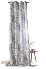 heimtexland ® Ösenschal Gardine Landhaus Blumen Blau Natur Leinen Vorhang Typ761