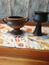 Blumen Vase Steingut braun mit Fuß 2 Stück