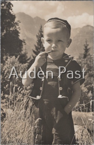 Rppc junge mit pfeife kappe - rppc, &