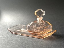 Art Deco Frisiertisch Garnitur Glas Set Toilettentisch Flakon Kristall Rosa 30er