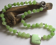 Beeindruckende Designerkette aus Chrysopras-925er Jaspis -Silberanhänger- 45cm