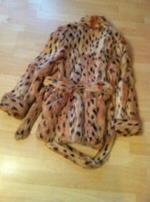 Pelzmantel Gürtel 38 Rolf Schulte orange beige braun Kanin Pelz Mantel Punkte