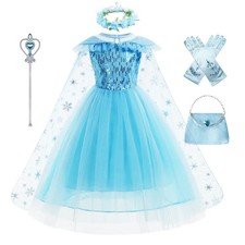 Mädchen Prinzessin Kleid Elsa Kostüm Kind Sommer Ärmellos A-Linie Rüschen