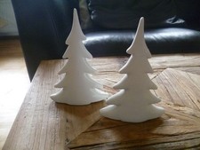 2er Set Tannenbäume Bäume Deko weiß Keramik NEU