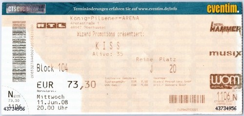 Kiss ticket 2008 tour - ticket,