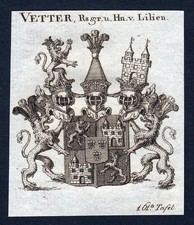 ca. 1820 Vetter von der Lilie Wappen Adel coat of arms Kupferstich antique print