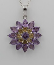 Exklusiver 6,10 Carat Amethyst Citrin Stern Anhänger 925 Silber Collier Kette