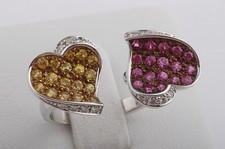 Herz Ring 750 Weißgold 18K rosa und gelbe Saphire und Brillanten Unikat #
