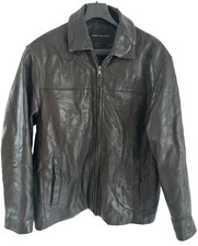 Vintage Marc New York schwarze Herren Leder Reißverschluss Jacke/Mantel Kragen, Medium