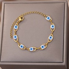 Bettelarmband 18 K Gold Pl. Nazar Auge Türkisches Auge Damen Armband  Edelstahl 