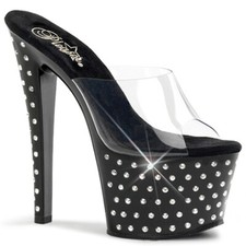 Sale STARDUST-701 Pleaser High-Heels Plateaupantoletten klar schwarz Strass 35