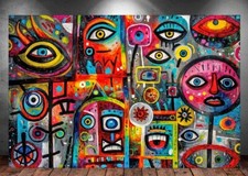 LEINWAND BILD ER XXL ABSTRAKT FIGUREN AUGEN GESICHT GRAFFITI BUNT WAND POSTER