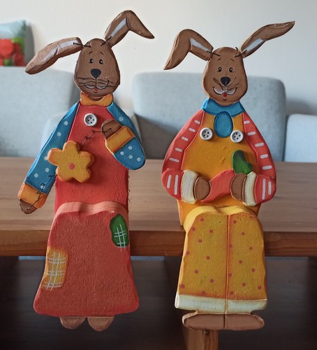Osterhasenpaar aus holz - osterhasenpaar,