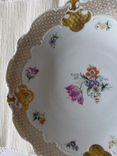 Wallendorf 1763 Porzellan Schale mit Blumenmotiv und Goldrand, 28 cm