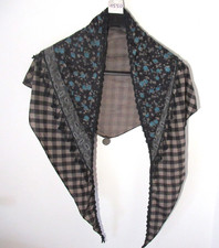 Schultertuch im Folklorestil, dreilagig, mit Münzen + Fransen, schwarz-grau-blau