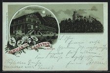 Mondschein-Lithographie Meiningen, Landsberg, Meierei und Schloss 1899 