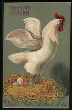 Präge-AK Huhn im Nest mit Ostereiern, Ostergruß 1908 