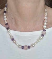 Kette Süßwasserperlen Edelsteinkette Silber Doublet Rosenquarz Amethyst  Schmuck