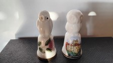 2  SCHÖNE, FINGERHÜTE  KERAMIK  SOUVENIER  EULENAUFSATZ  PORTUGAL MEERSBURG  OWL