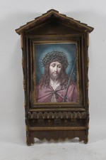 C25V94- Wandaltar Holz geschnitzt m koloriertem Stich Christus mit Dornenkrone