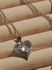 925er Silber Halskette mit Herzanhänger – Zirkonia, ca. 45 cm (echtes Silber)