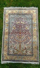 Echt Seidenteppich handgeknüpft Kayseri, 130/85 cm, Motiv: Baum des Lebens