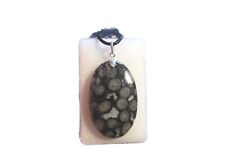 Großer Schwarze Koralle versteinert Cabochon 925 Silber Anhänger Nr. 976