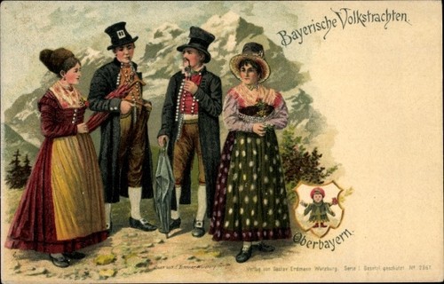Litho bayrische volkstrachten - litho,