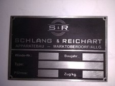 Schild Typenschild Oldtimer Schlang& Reichart Seilwinde FW 3 4 5 51 Hanomag s102
