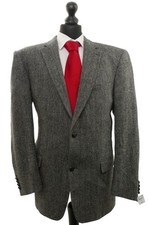 Harris Tweed Sakko Jackett 56 grau dunkelgrau Fischgrat 2-Knopf Patches wie Neu