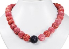 Halskette Schaumkorallen mit Edelstein-Lava in Kugelform Ø-18 mm 